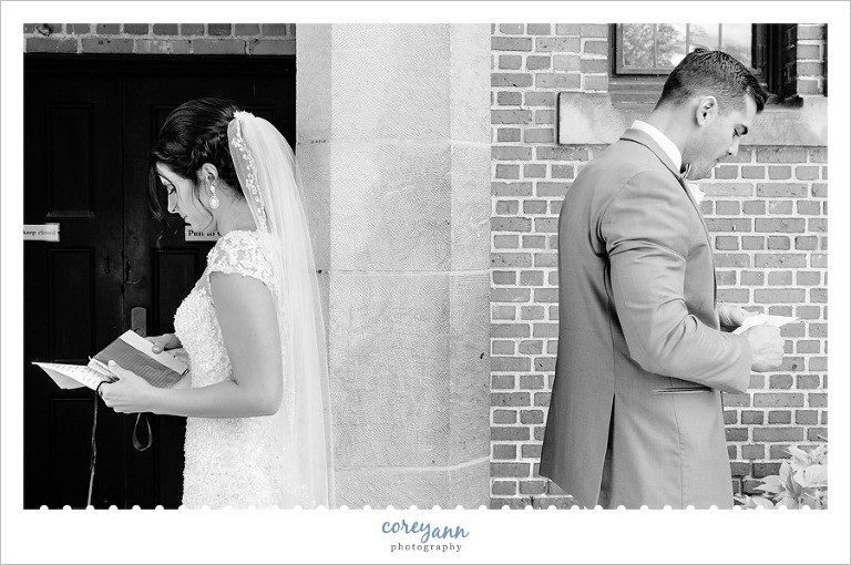 Bride and Groom Reading Letters Before Wedding