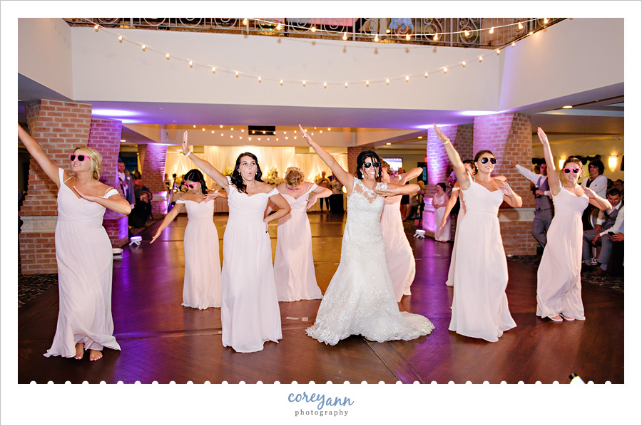 Coordinated Bride and Bridesmaid Dance at Wedding Reception