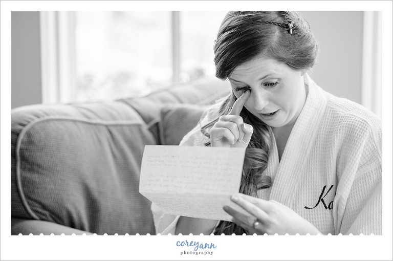 Bride Crying While Reading Letter Before Wedding