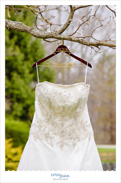 Wedding dress on personalized hanger