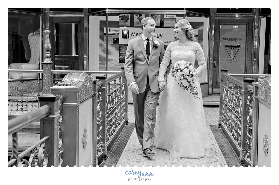 Bride and Groom at the Hyatt Regency Arcade