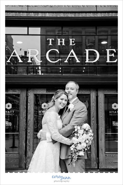 Bride and Groom at the Hyatt Regency Arcade