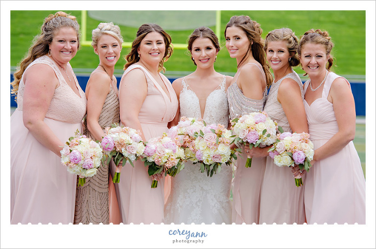 Mismatched Pink Bridesmaid Gowns at Wedding
