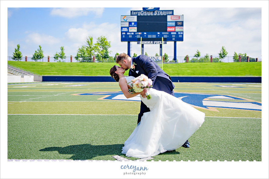 Bride and Groom Wedding Photo on Football Field