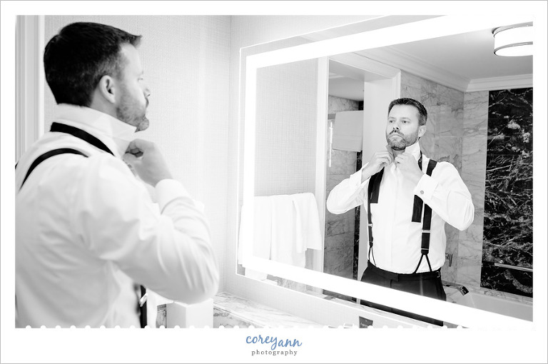 Groom Getting Ready at The Ritz Carlton Hotel in Cleveland