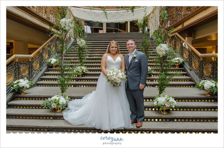 Bride and Groom at the Cleveland Hyatt Arcade before their wedding