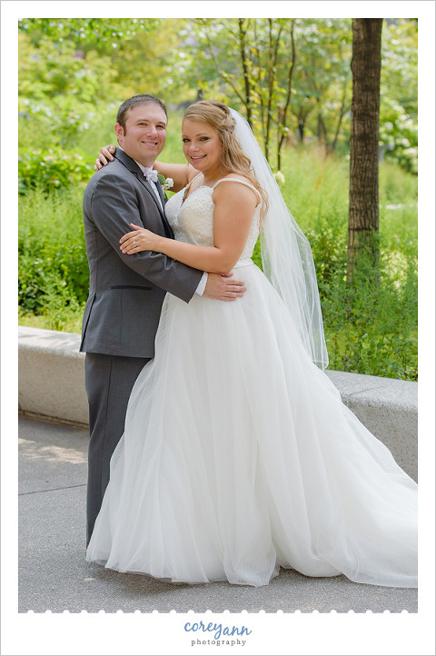 Wedding Portrait in Public Square in Cleveland in August