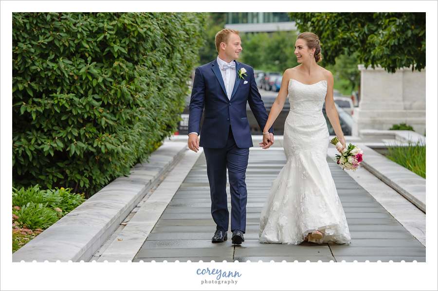 Bride and Groom walking after wedding in Cleveland