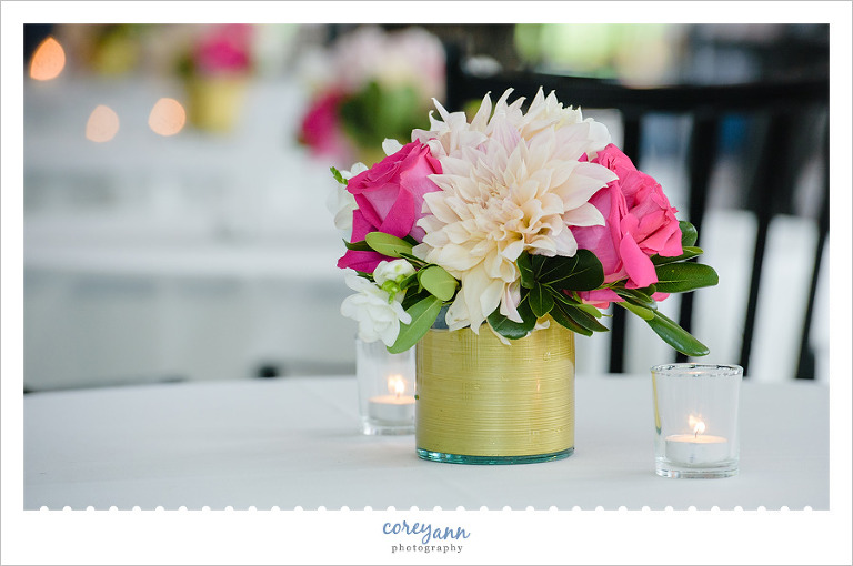 Pink and gold wedding reception decor