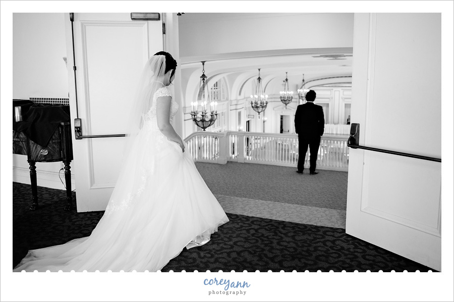 Bride and Groom First Look Before Wedding