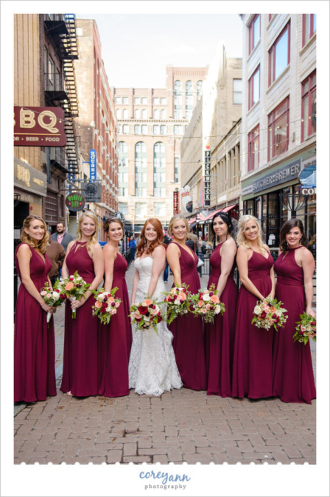 Bride and Bridesmaids in Red Dresses 