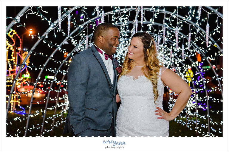 Christmas Light wedding photos at Strongsville Commons