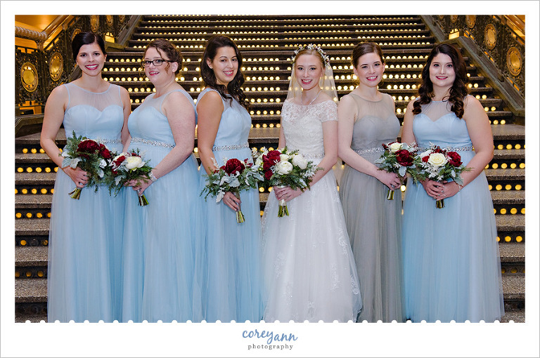 Bride and Bridesmaids in ice blue at Hyatt Cleveland