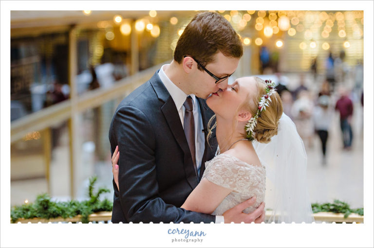 First Look before wedding at Cleveland Hyatt Arcade