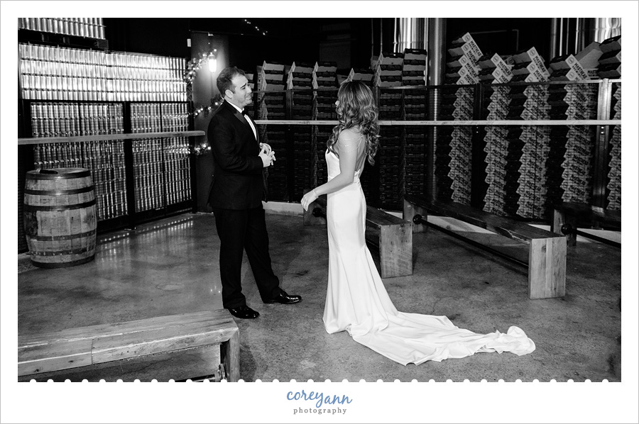 First Look before wedding at Masthead Brewing in Cleveland