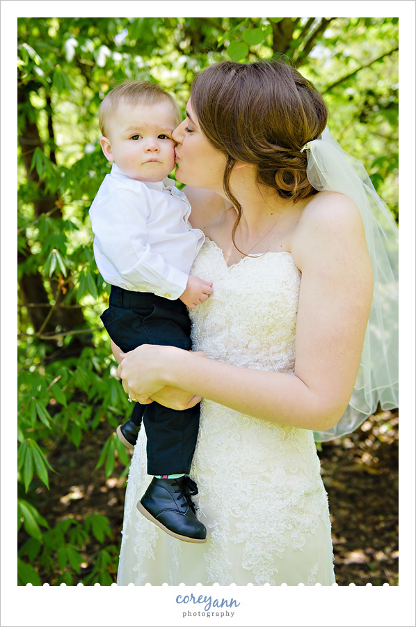 Bride and Ring Bearer at Secrest Arboretum Wedding