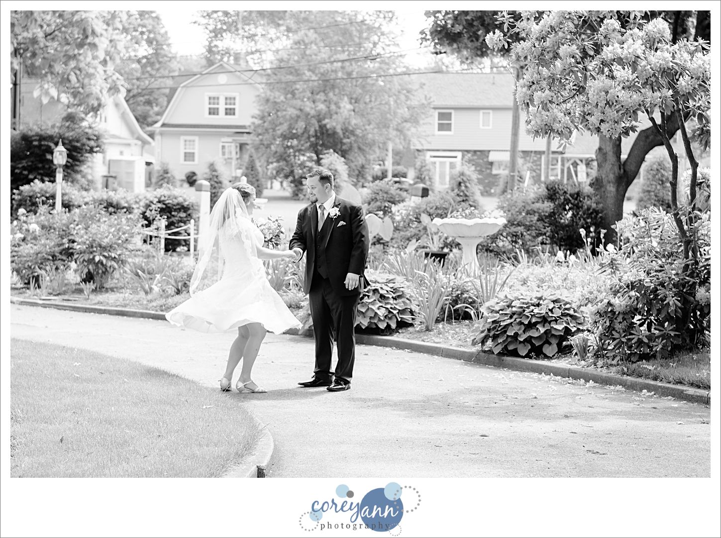Bride in Cocktail Length Wedding Dress 