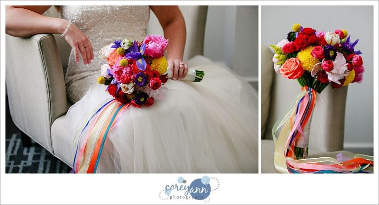 Rainbow themed bridal bouquet for wedding in Cleveland