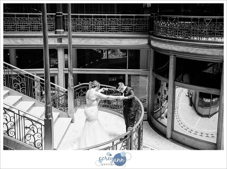 First Look before wedding at Hyatt Arcade Cleveland