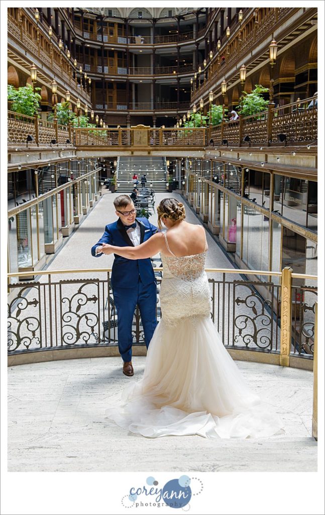 First Look before wedding at Hyatt Arcade Cleveland