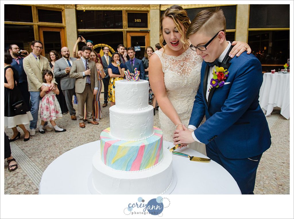 Cutting Wedding Cake at Hyatt Regency Arcade