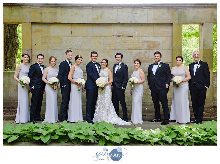 Neutral toned wedding bridal party at Cleveland Cultural Gardens