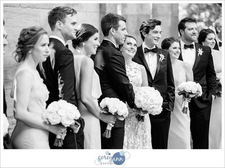 Neutral toned wedding bridal party at Cleveland Cultural Gardens