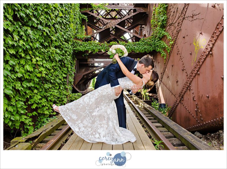 Bride and Groom dip after wedding in Cleveland
