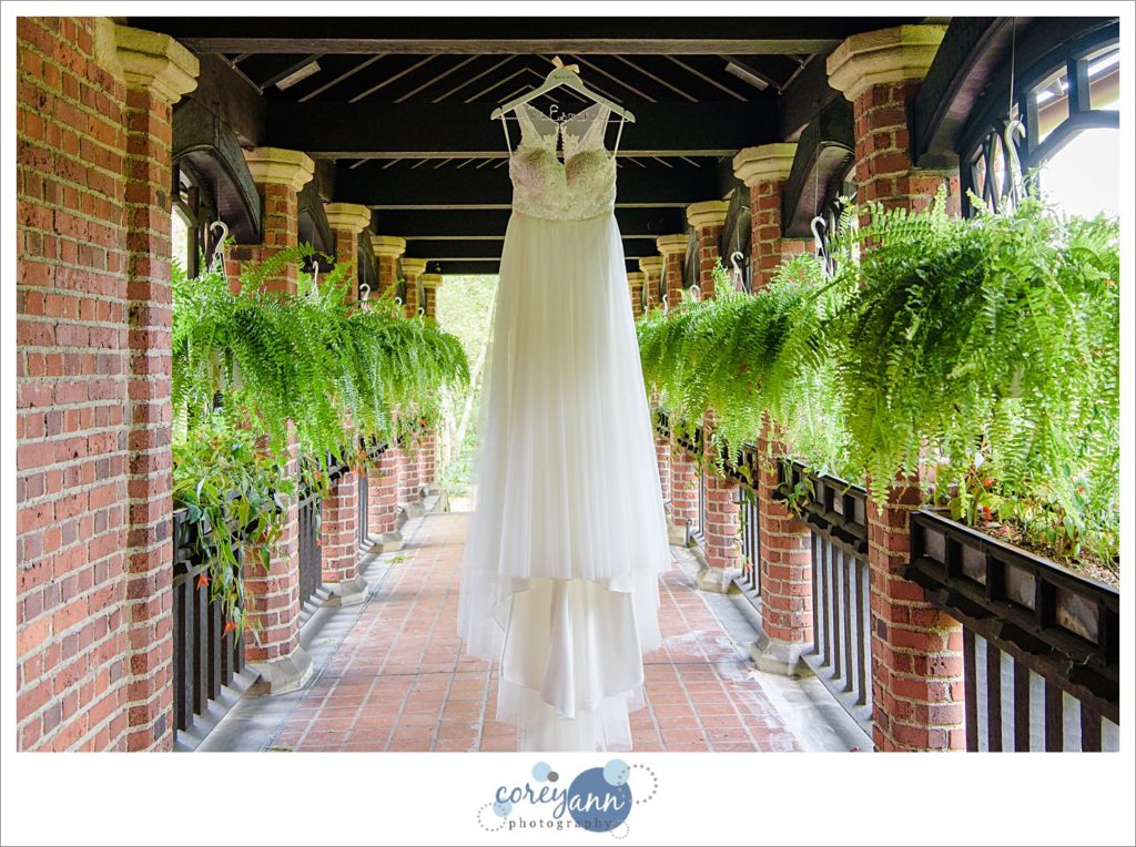 Bridal gown hanging at Stan Hywet