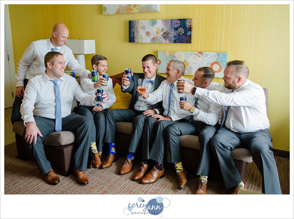 Groom getting ready for wedding in Akron