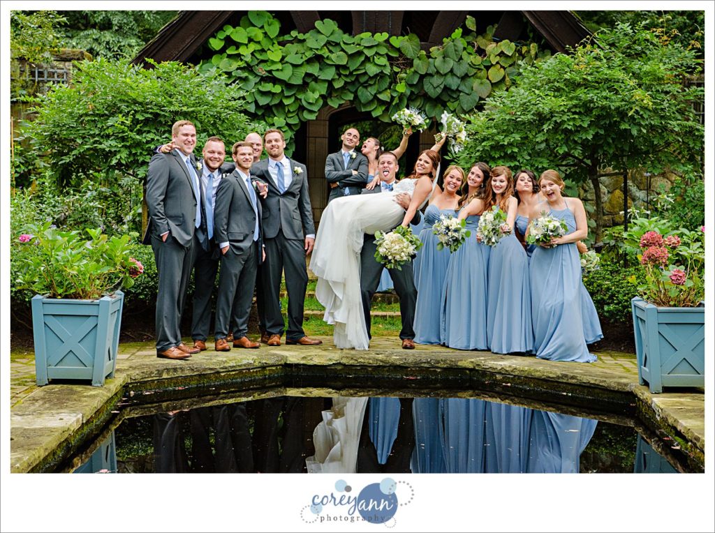 Wedding bridal party in Stan Hywet English Garden