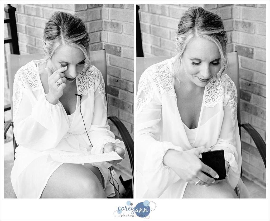 Bride crying reading letter from groom