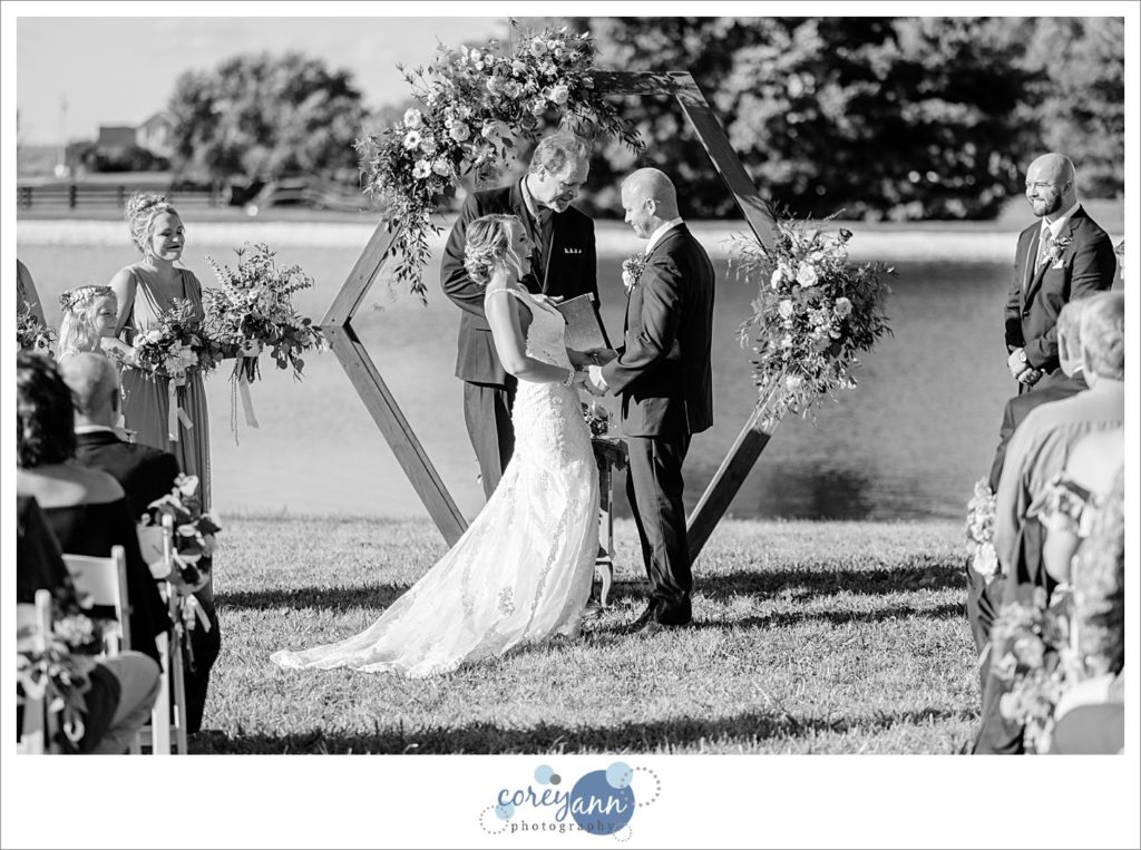 Outdoor Ohio wedding ceremony at a farm