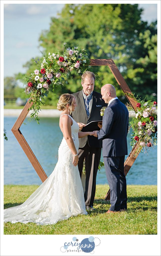 Outdoor Ohio wedding ceremony at a farm