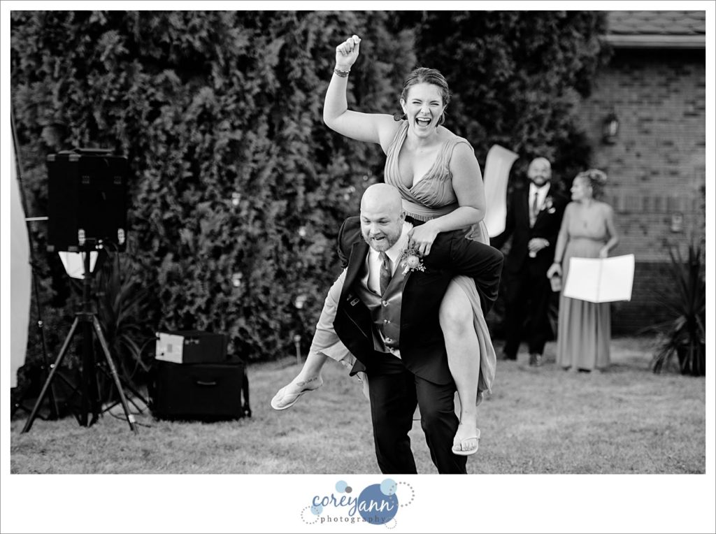 Funny wedding reception entrance in Ohio