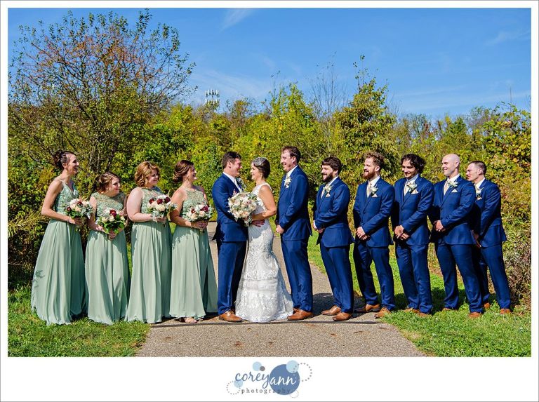 Navy and green wedding bridal party