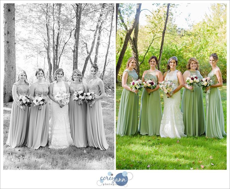 Bridesmaids in Kennedy Blue sage green gowns