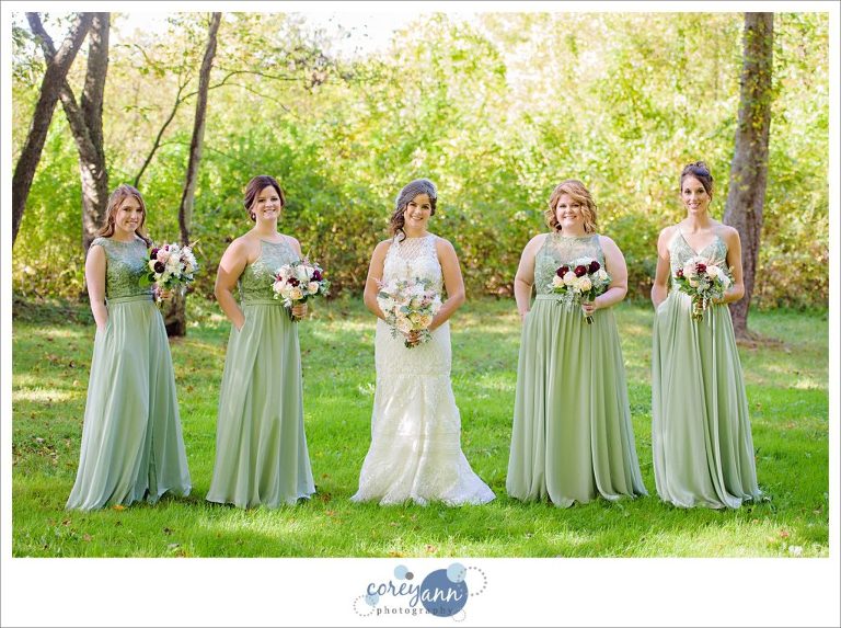 Bride and Bridesmaids in Green Gowns