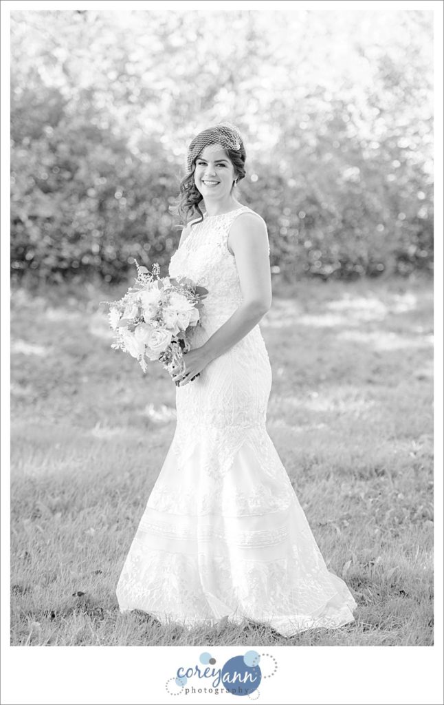 Black and white portrait of bride in Ohio