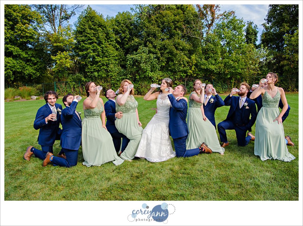 Wedding bridal party getting iced