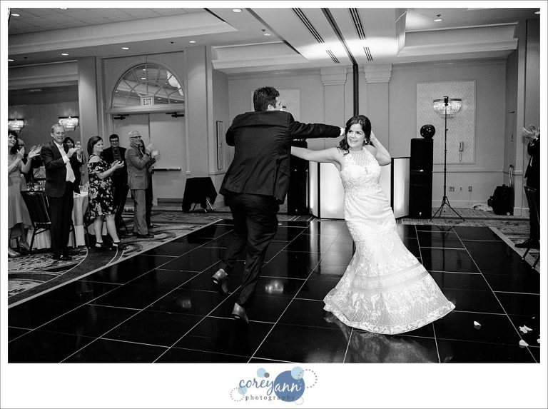 Lively first dance at wedding reception at Sheraton Suites Cuyahoga Falls