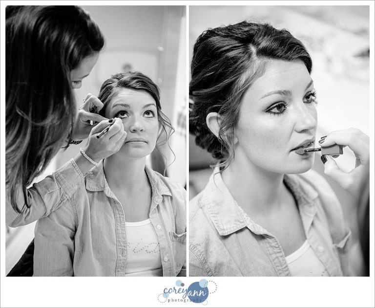 Bride getting ready for wedding at Parkside Church in Chagrin Falls Ohio