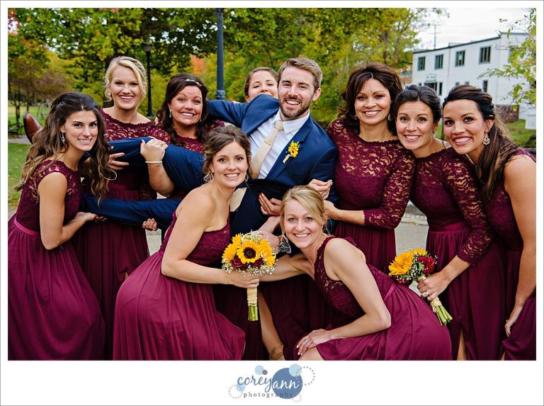 Groom with bridesmaids