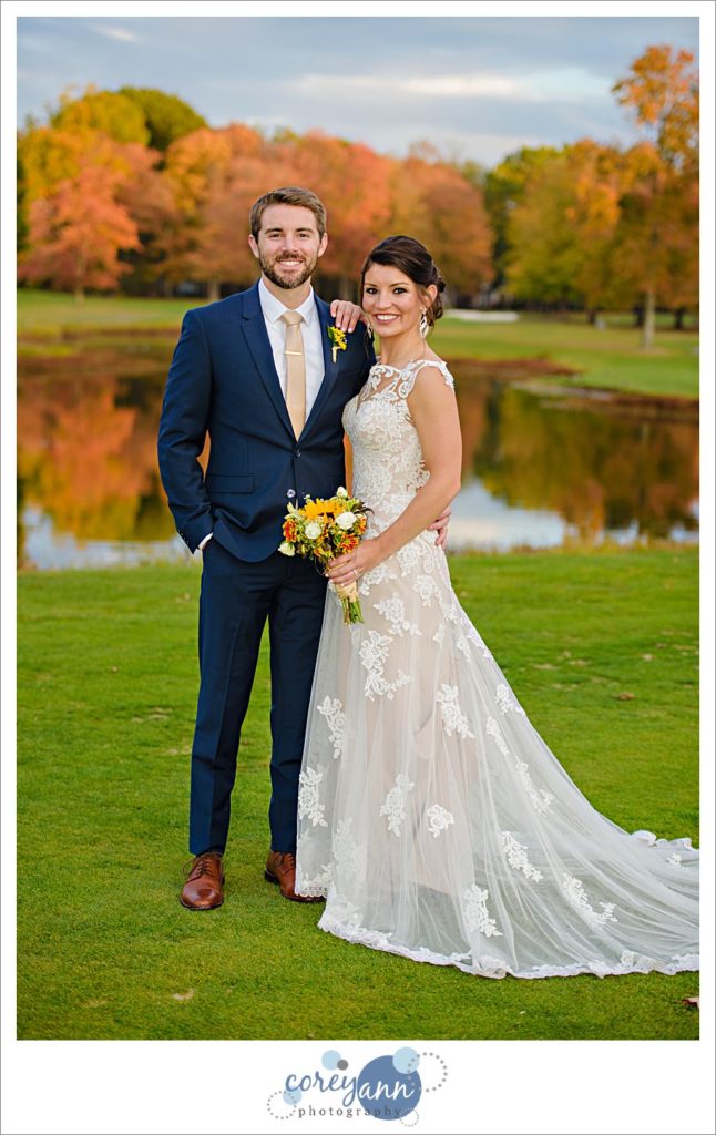 Bride and Groom wedding portrait at The Tanglewood Club in October
