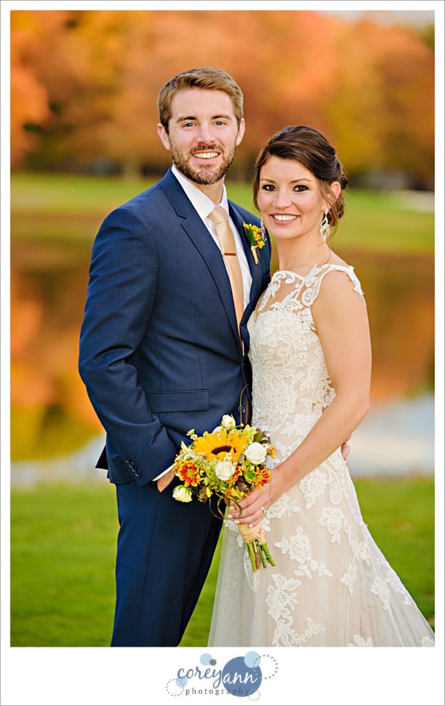 Bride and Groom wedding portrait at The Tanglewood Club in October
