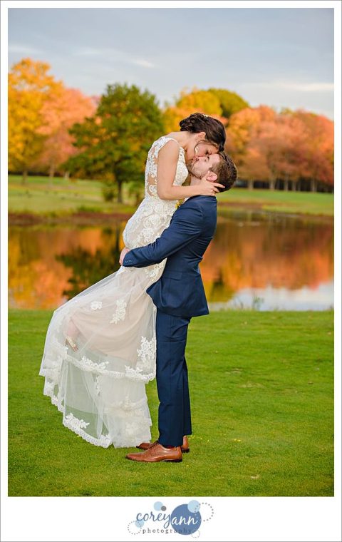 Bride and Groom wedding portrait at The Tanglewood Club in October