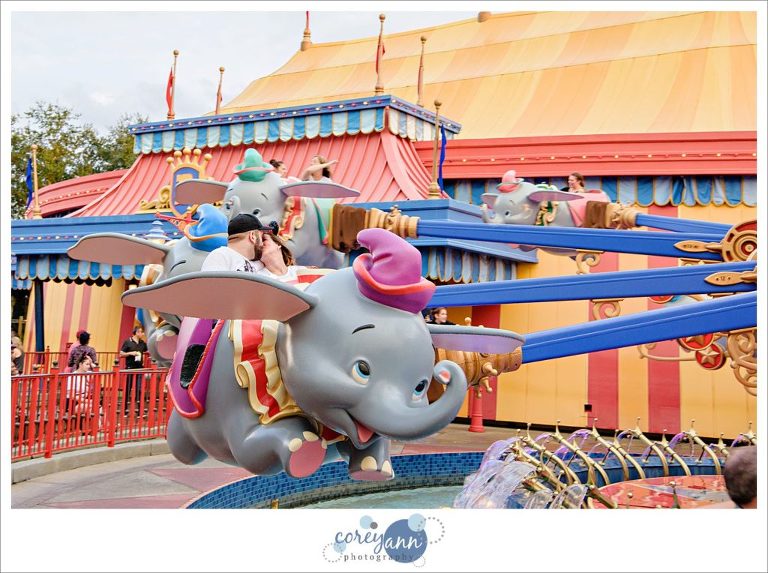 Newlyweds on Dumbo Ride at Walt Disney World