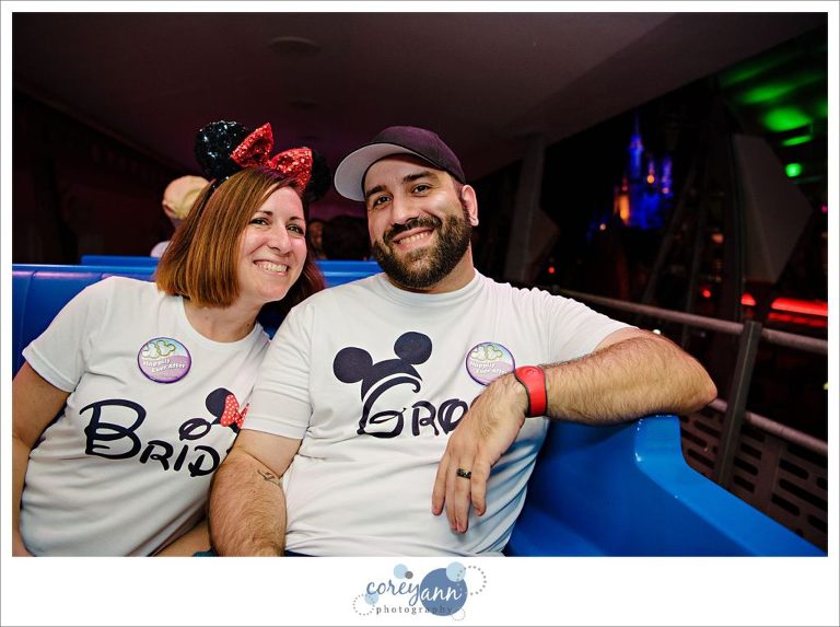 Bride and Groom wedding photo on PeopleMover at Disney