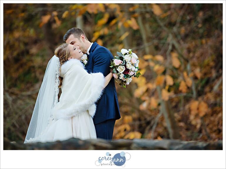 Wedding portrait in November at Roses Run Country Club