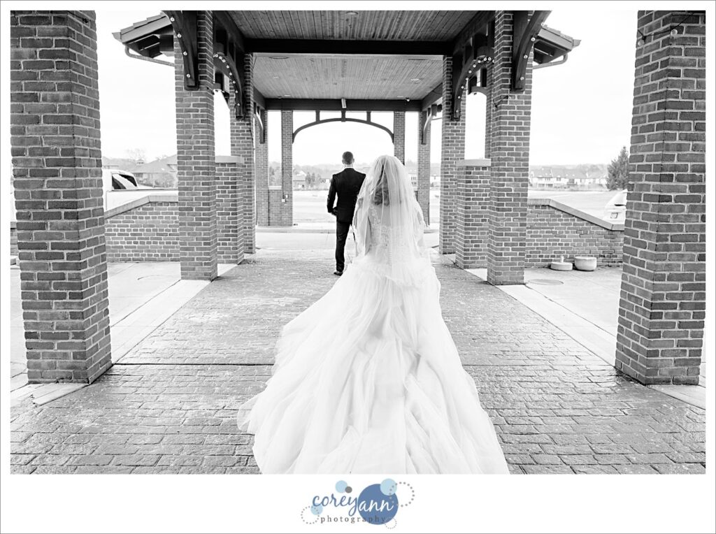 First look before wedding at Roses Run Country Club in Stow Ohio